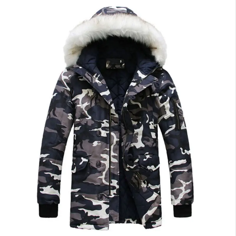

New 2016 Camouflage Down Parkas Jackets Men's Parka Hooded Coat Male Fur Collar Parkas Jacket