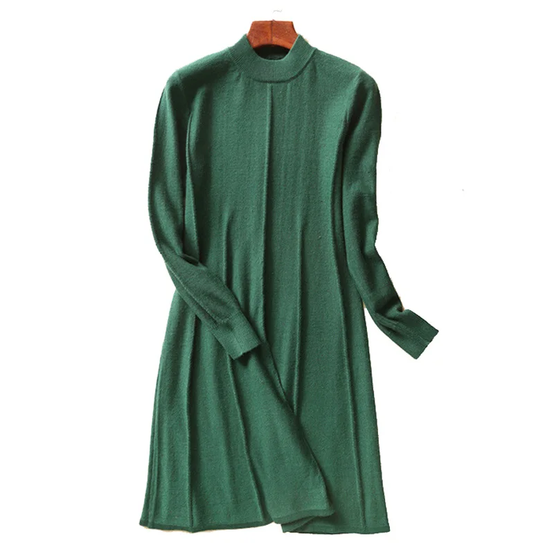Women Dress 2018 Autumn Winter Cashmere Blending Crew Neck Casual Long Soft Femme Fit and Flare Knee Length Dresses Vestidos