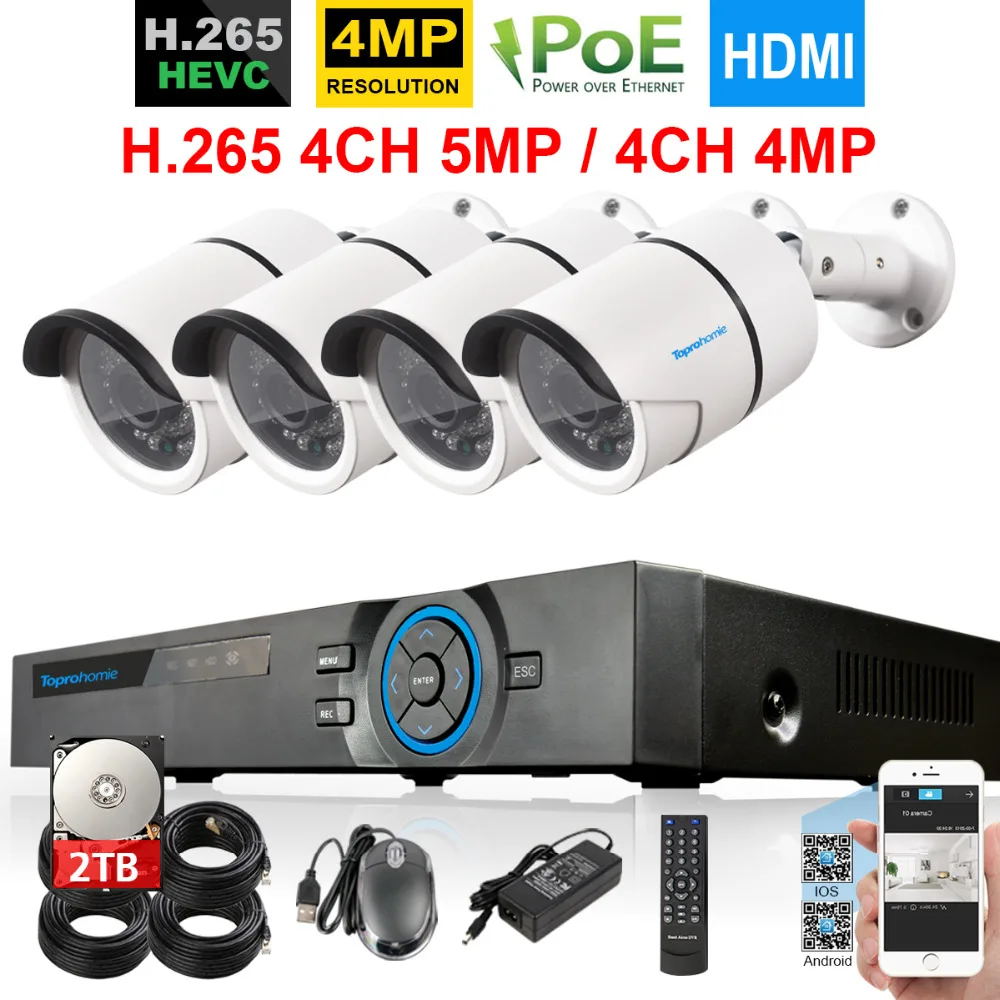 Новинка! 48 V H.265 4CH 4MP POE система NVR 5MP 4 шт Onvif IP security Камера видеонаблюдения Системы