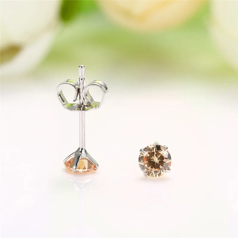 Женские серьги гвоздики из серебра 925 пробы с камнями 4/5/6/7 мм|925 sterling silver earrings|silver