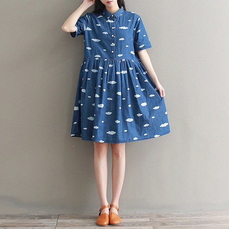 printed denim dress