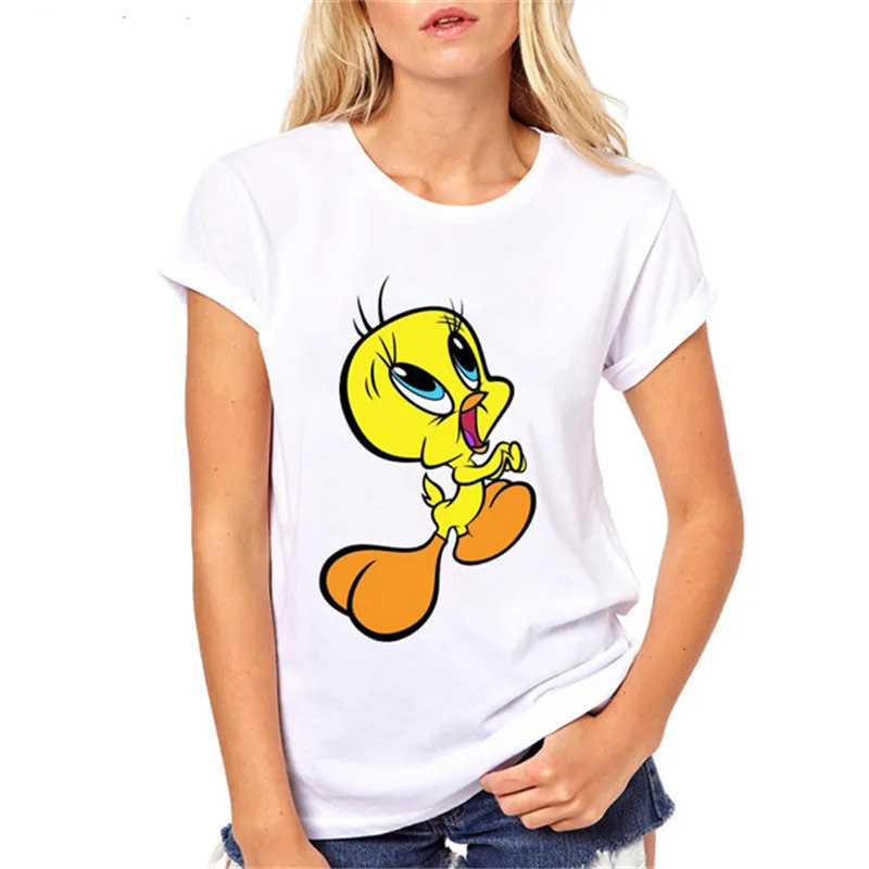 Женская футболка Looney ttes Tweety Bird с мультяшным принтом, летняя модная Милая футболка, Женские топы с круглым вырезом, белая футболка с коротким рукавом - Цвет: picture-3