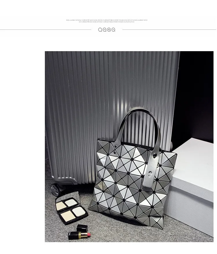 Deformable Women Handbag Geometry Quilted Plaid Mosaic Sequins Mirror Shoulder Tote Bag BaoBao Lattice Laser Foldable PU Bag (37)