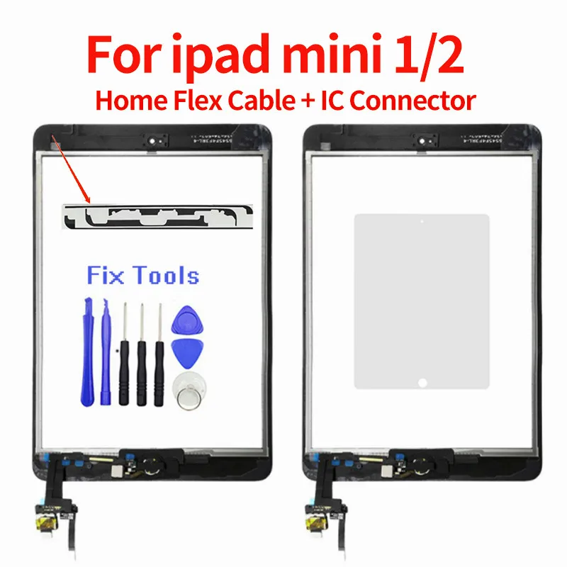 

For iPad Mini 1 Mini 2 A1432 A1454 A1455 A1489 A1490 A149 Touch Screen Digitizer Sensor+IC Chip Connector Flex+Key Button