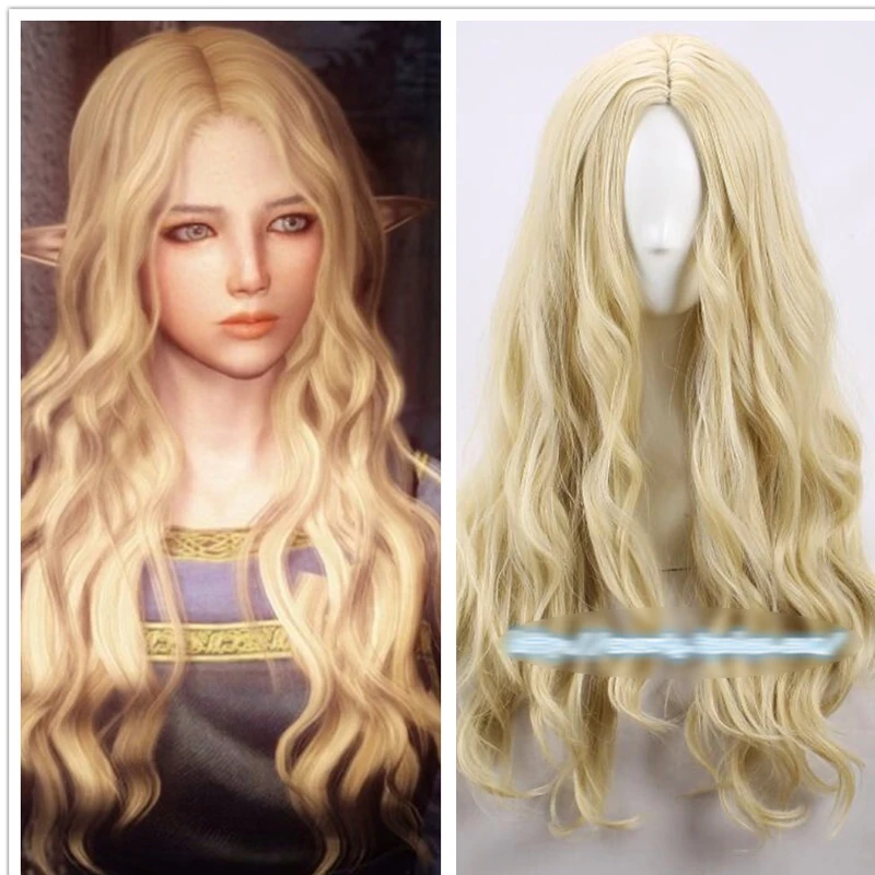 

The Elder Scrolls V Skyrim 75cm Blonde Curly Long Synthetic Hair Cosplay Costume Wigs Heat Resistance +Wig Cap