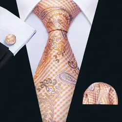 Мужской свадебный галстук оранжевый Пейсли Шелковый Галстук Ханки Набор Барри. Ван 8,5 см модные дизайнерские шеи галстуки вечерние партия