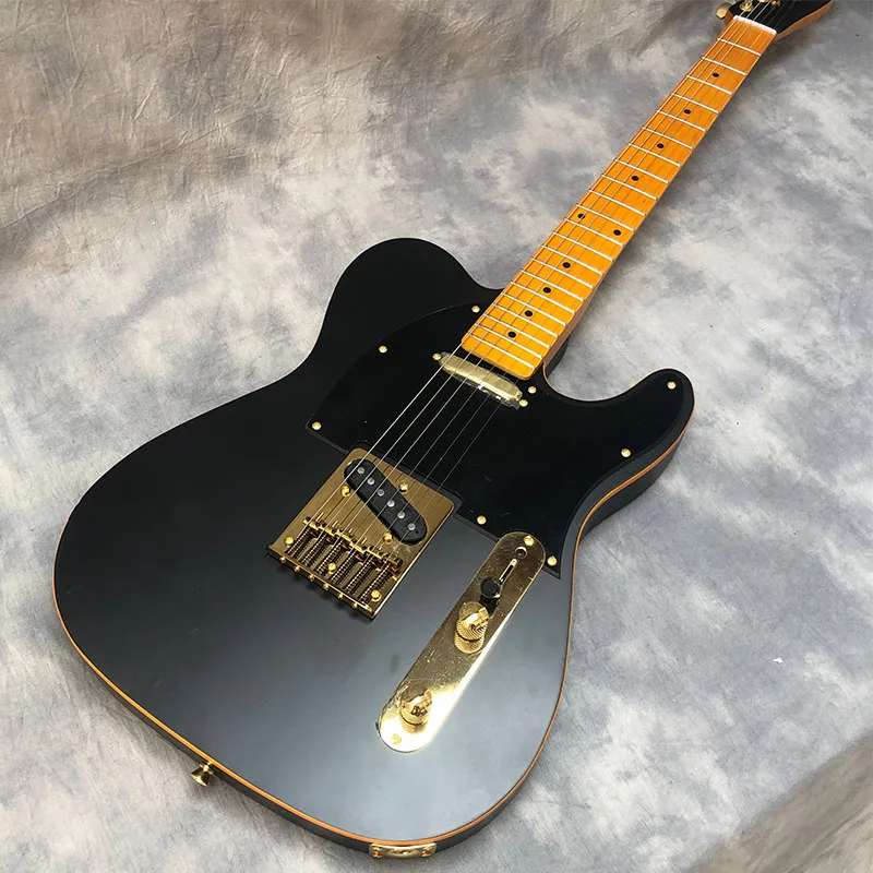 

High-quality black matte TL electric guitar with vintage neck color, back string and free delivery of gold accessories