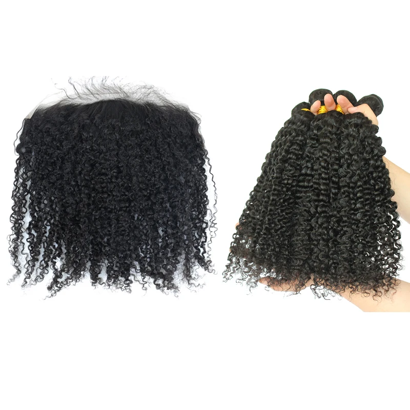 

3B 3C Kinky Curly Silk Base Human Hair Bundles With Frontal Brazilian Natural Hair Weave Bundles With Frontal Remy Hair Prosa