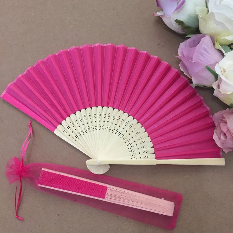 30pcs/lot Silk Wedding Hand Fan with organza gift bag in 5 colors available