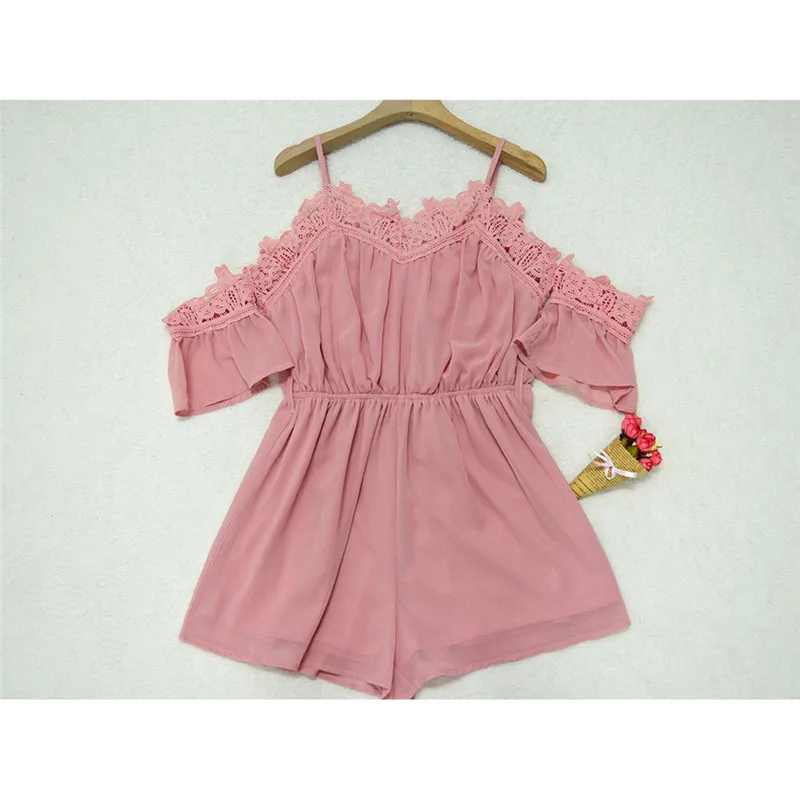 Women Off Shoulder Chiffon Bandage Mini Playsuit Summer Shorts Jumpsuit Ladies Summer Beach Leisure Loose Shorts 2019 M28# (15)
