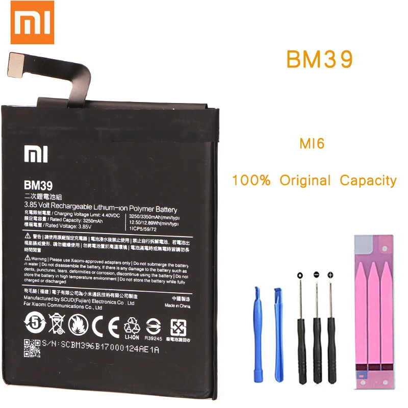 Original Phone Battery for Mi6 Battery Xiaomi Mi 6 BM39 Replacement Batteries with Retail Package bateria for Xiaomi Mi6 M6