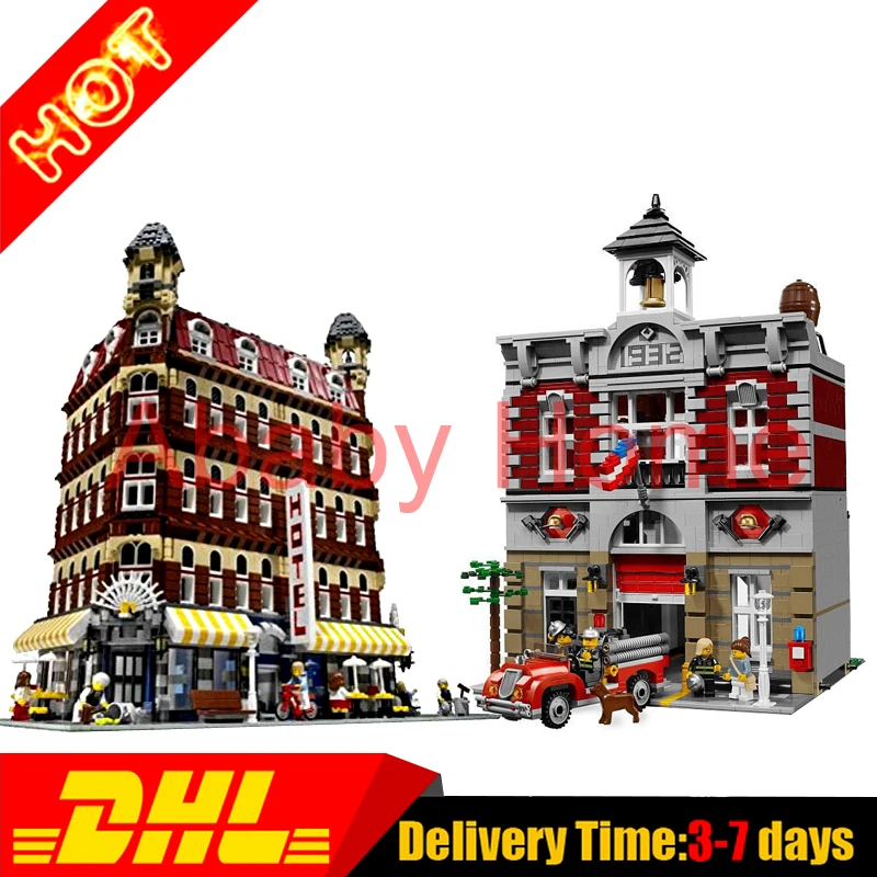 ФОТО 2016 DHL LEPIN 15002 Cafe+15004 Fire Brigade Station City Street Building Blocks Bricks Toy Gift Clone 10197
