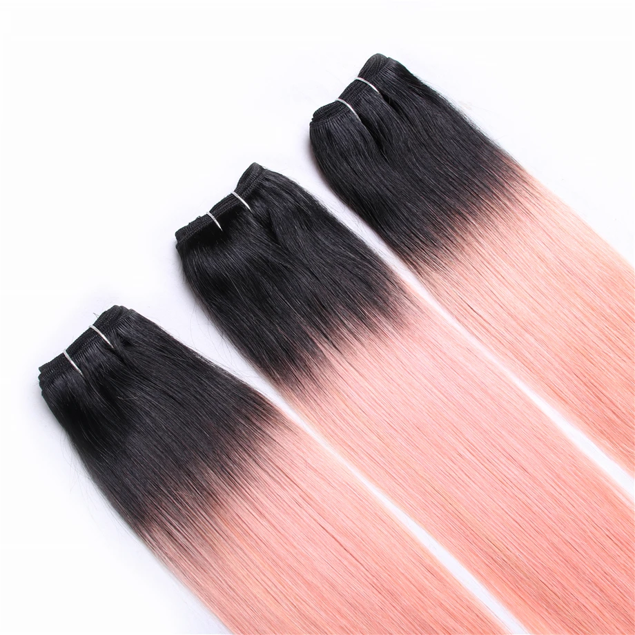 Piaoyi Gold Color Ombre Hair Bundles With Closure Free Part Non Remy Brazilian Straight Hair 3 Bundles With Closure Hair Wave