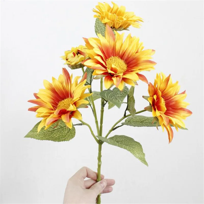 Online Get Orange Artificial Flowers Aliexpress Fake Sunflower 5 Heads Piece Artificial Flowers Display Flower Yellow Orange