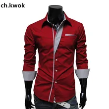 CH. KWOK отложной воротник мужские повседневные рубашки с длинными рукавами винно-красный темно-синий белый Жених Свадебное платье Вечерние Рубашки размер XXXL