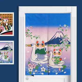 

Japanese style cloth door curtain cotton and linen classical fortune cat partition porch kitchen home living room decoration
