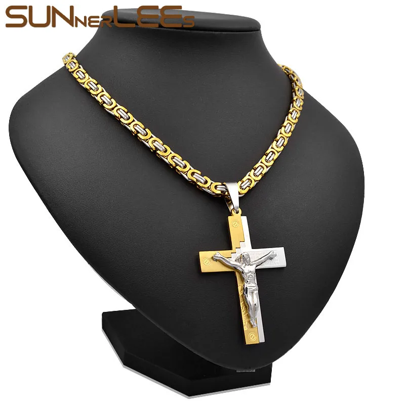 Подвеска с крестом Иисуса Христа из нержавеющей стали|chain gold|link chaincross pendant necklace |
