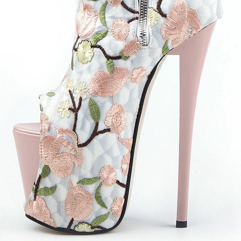Обувь на платформе с вышивкой в стиле ретро; женские осенние роскошные ботинки до середины икры на тонком высоком каблуке; женские парусиновые полусапожки с открытым носком; WB1441