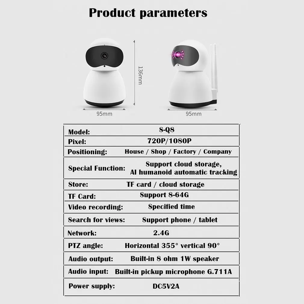 S-Q8, умная беспроводная Wifi HD камера ночного видения для мобильного телефона, удаленная камера видеонаблюдения, домашняя камера безопасности, облачное видеонаблюдение