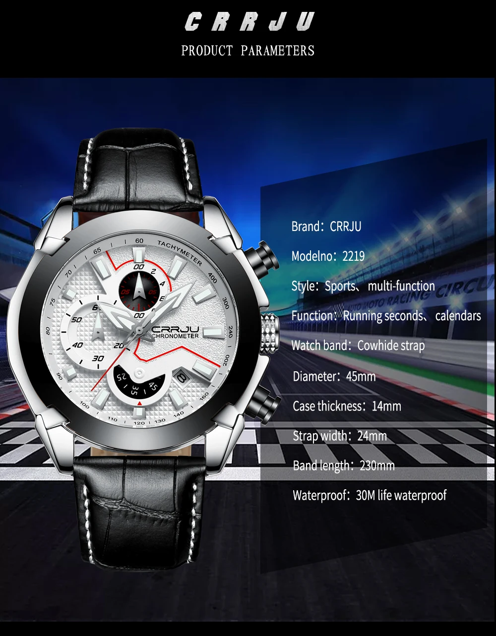 CRRJU 2219 Montre Homme 2018 модные кожаные кварцевые часы для Для мужчин Водонепроницаемый спортивные наручные часы Relogio мужчина мужской часы подарок