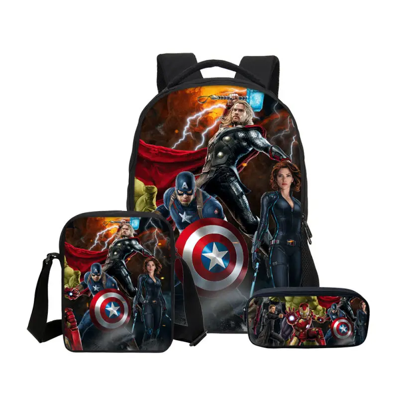 Рюкзаки для мальчиков и девочек, школьные сумки для книг, 3 шт./компл., модные, Мстители, бесконечность, война, супергерой, Капитан Америка, 3D принты, школьные сумки