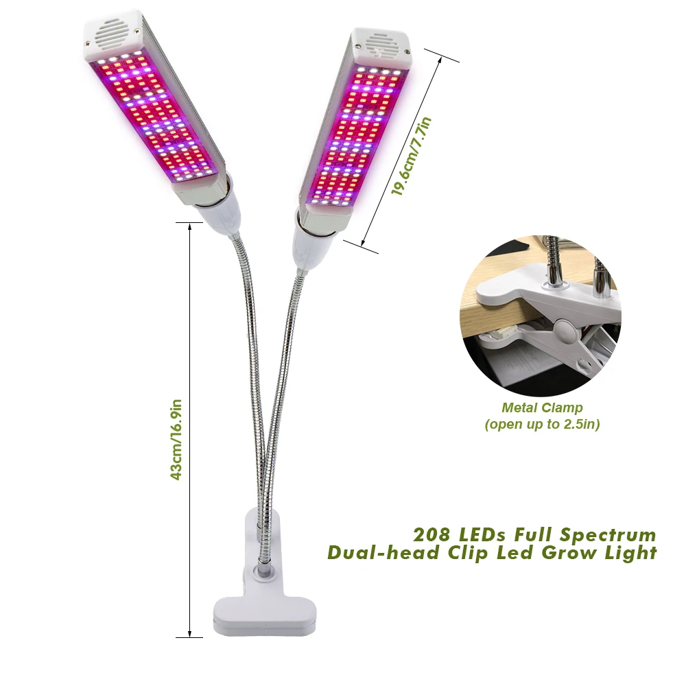  60W Full Spectrum LED Grow Light with Holder Switch Plant Phytolamp Dual Head Growing Lamp for Indo - 32988663495