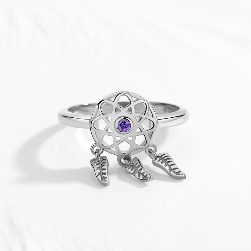 Kaletine, роскошные брендовые кольца для женщин, очаровательные фиолетовые CZ 925 пробы серебряные ювелирные изделия, Ловец снов с подвеской, свадебные кольца