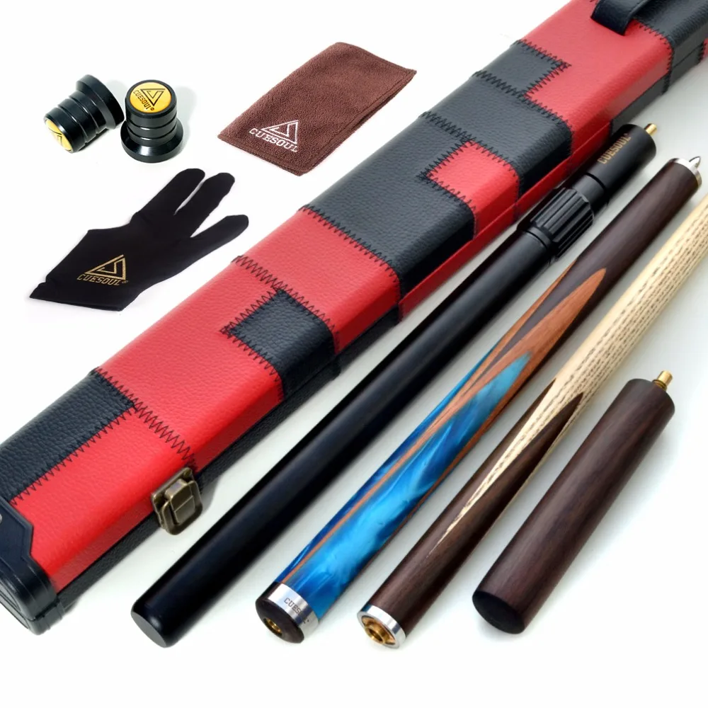 

CUESOUL 57" Hand-Spliced 3/4 Jointed Snooker Cue with 2 Extensions Packed in Leatherette Cue Case