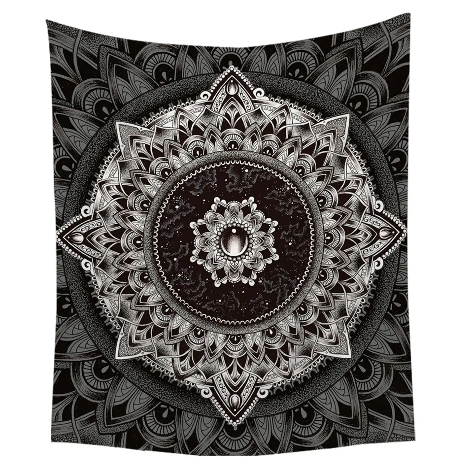 ماندالا بواسطة Brizbazaar سماط الأسود زهرة بيضاء للماء المطبخ مفرش طاولة غامضة الكون الأحجار الكريمة الجدول غطاء