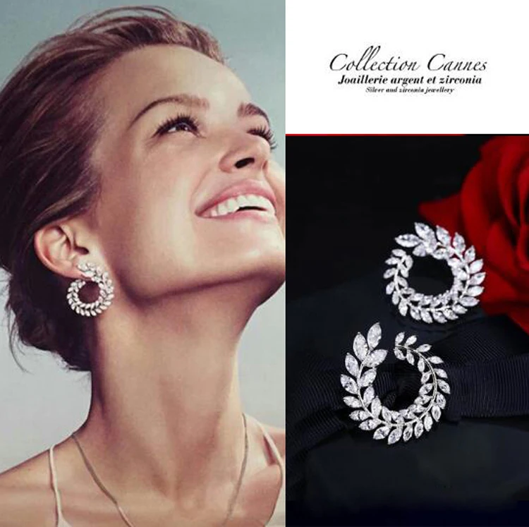 Изысканный инкрустация циркония лист оливкового гвоздик в виде веточки серьги женские модные ужин великолепные банкетные свадебные серьги ювелирные изделия