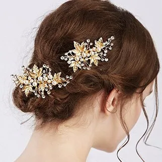 Billige 2 Stücke 2020 Neue Trendy Heißer Verkauf Mode Kristall Gold Silber Farbe Blume Blatt Haar Clips Perle Haarnadeln Frühling Clip Mädchen Headwear