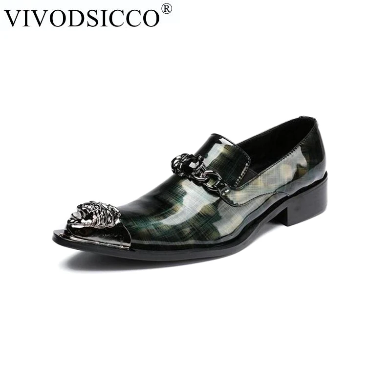 VIVODSICCO/Новые Мужские модельные туфли; модные стильные мужские свадебные туфли из натуральной лакированной кожи; мужские слипоны с металлическим носком; Sapato