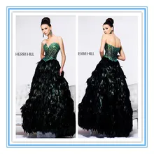 Neue Schatz Hals Schwarz Lange Feder Abendkleid (COSH-1031)