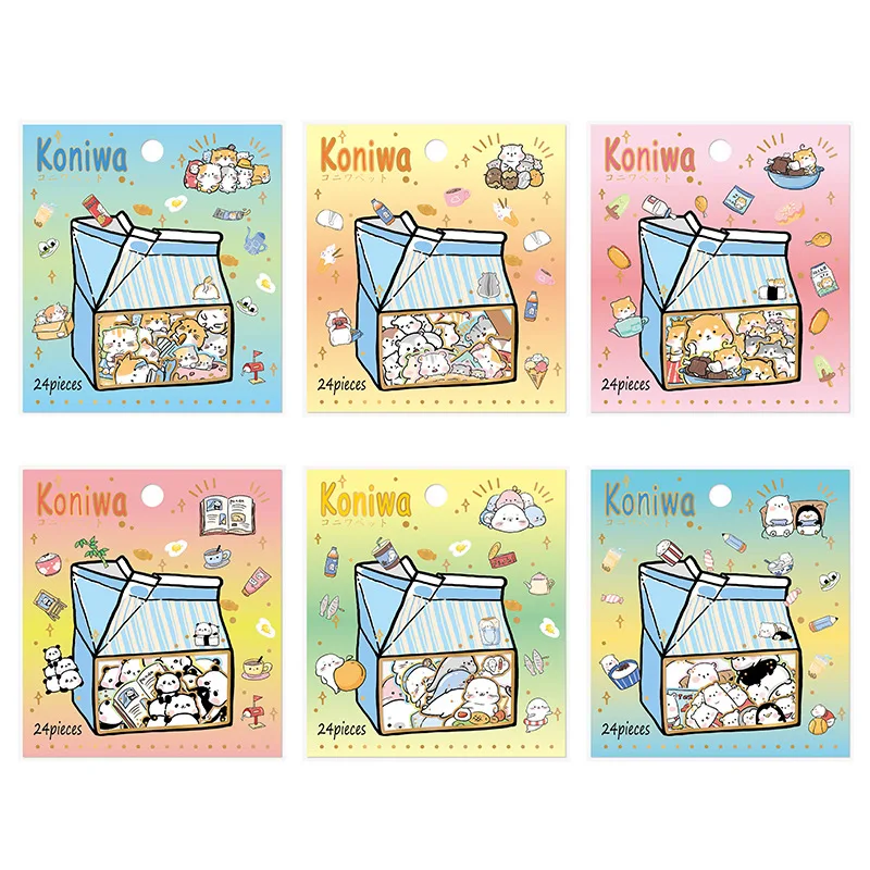 24 Pcs/Set Cartoon Dog Cat Stickers Decorative Mobile DIY Scrapbooking Craft | Канцтовары для офиса и дома