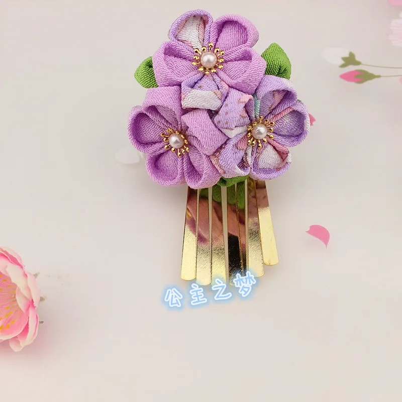 Light Purple Традиционный японский стиль Kanzashi заколки-крабы для волос Сакура цветок орнамент кисточка ручной работы кимоно юката аксессуар HW005-M - Цвет: Light Purple