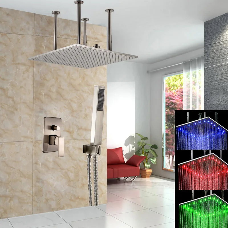 

20 inches LED Light Shower Head with ABS Hand Shower Ceiling Mounted Shower Mixer Faucet