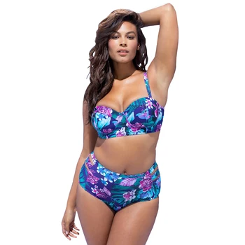 

Fashion Swimwear Women Plus Size Swimsuit Female Separate Bikinis 2019 Floral Print Women's Swimming Suit High Waist Bikini