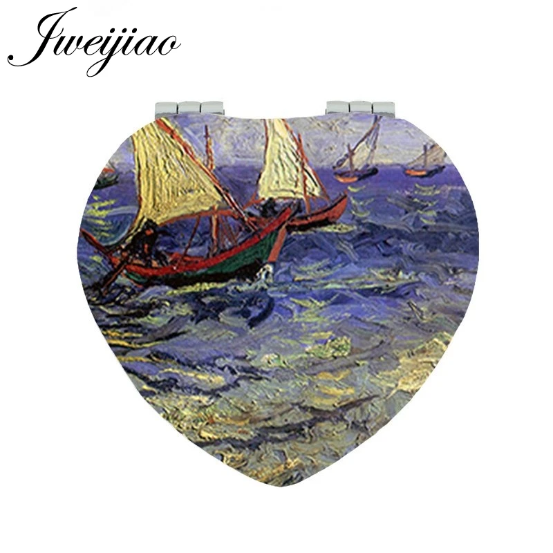 

JWEIJIAO Oil Painting by van gogh Abstracts photo Printing on leather pocket mirror Sailboat sea Vanity mirror ZZ104