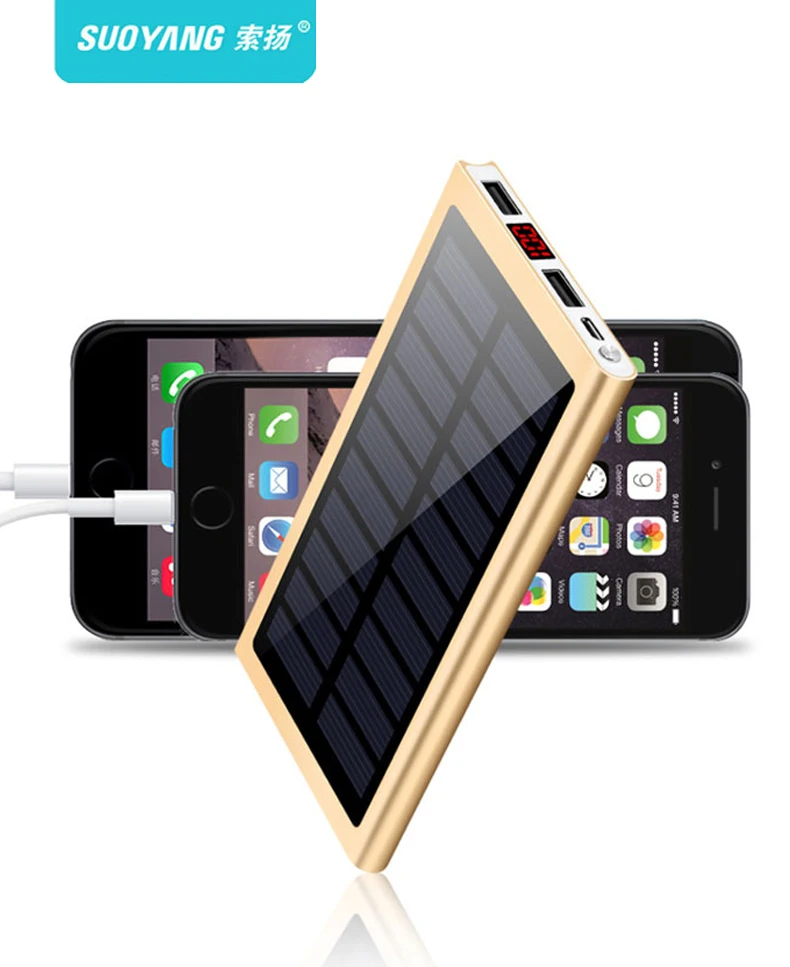 Hot Solar 20000mah Power Bank External Battery 2 USB LED Powerbank Portable Mobile phone Solar Charger