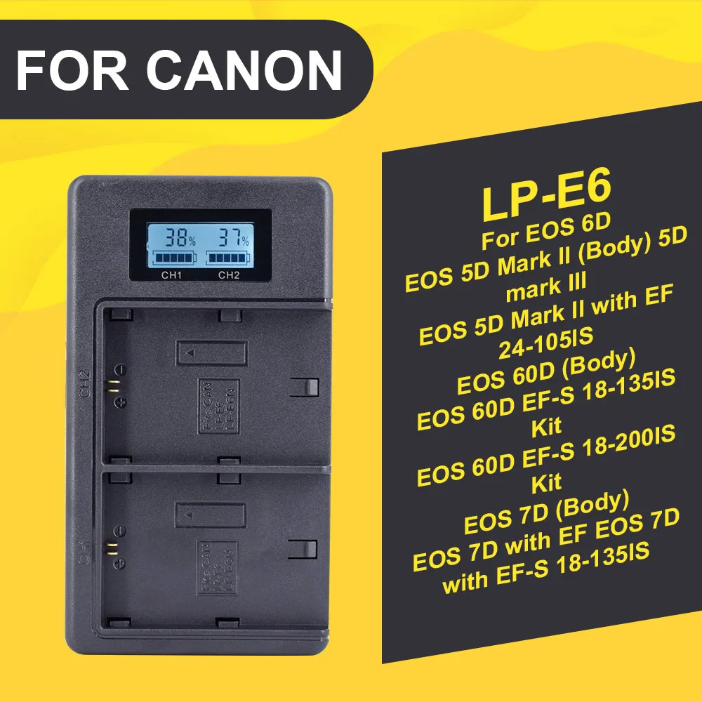 

PALO LP E6 LPE6 LP-E6 E6N Battery Charger LCD Dual Charger For Canon EOS 5DS R 5D Mark II 5D Mark III 6D 7D 80D EOS 5DS R Camera