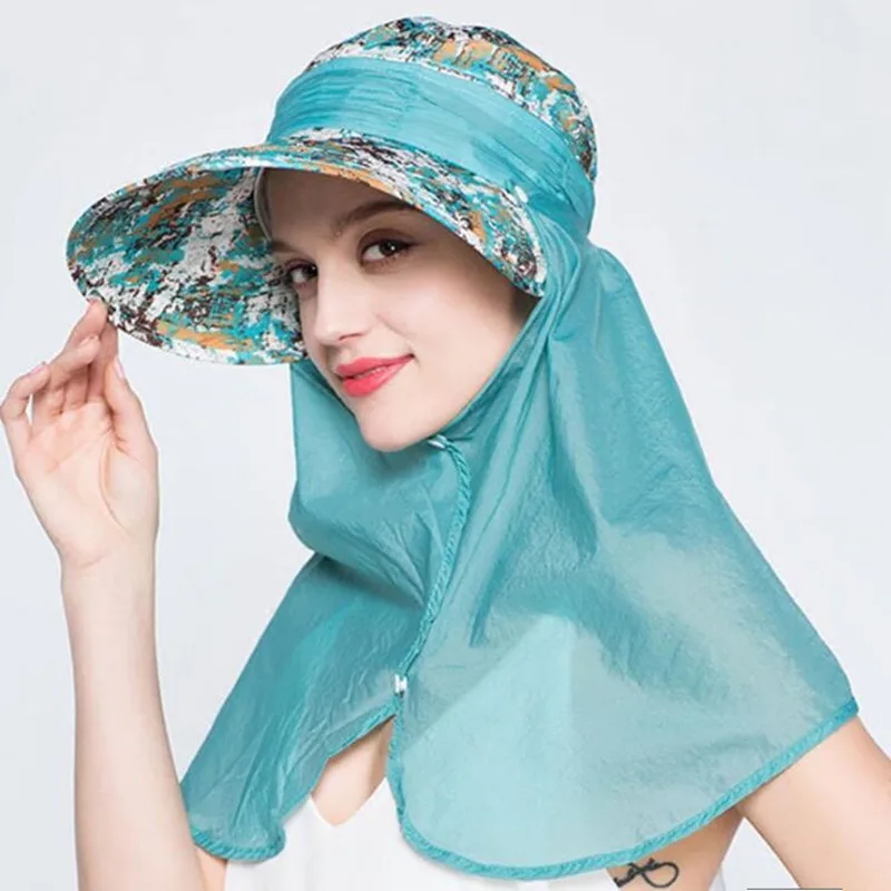 

New summer Anti-UV Beach hat Foldable outdoor women's hat Shoulder guard Cover face Big edge hat women cappelli donna