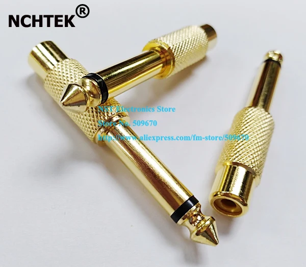 

NCHTEK GOLDEN PLATED 1/4" 6.35MM MONO MALE TO RCA FEMALE AUDIO ADAPTER JACK Connector/Free Shipping/10PCS