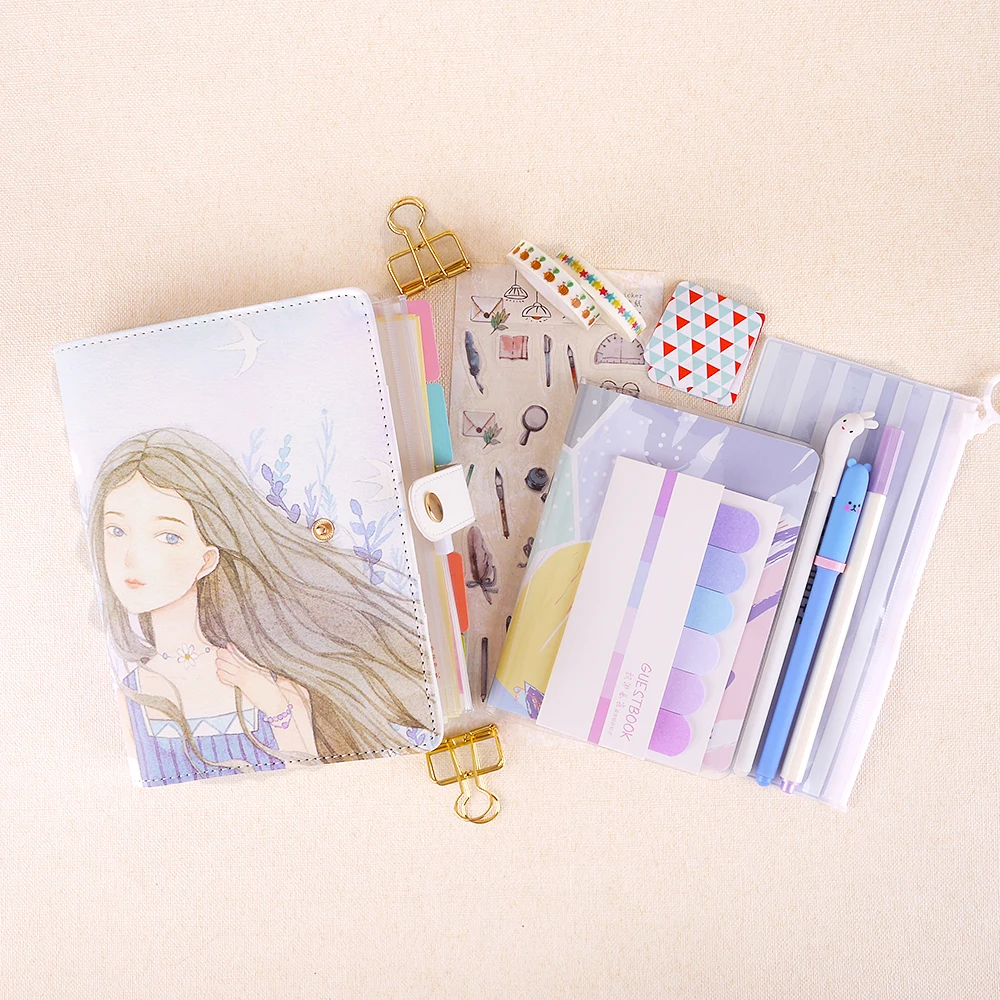 Girly Notebook Stationery Suit Clips Pens Daily Plan Agenda Sticky