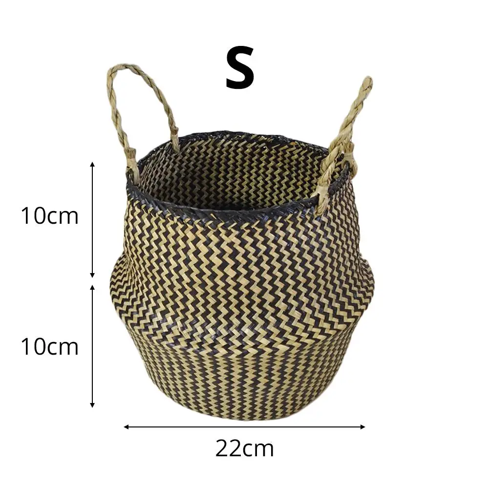 Скандинавском стиле, сочетающиеся цвета, натуральные водоросли, плетеная корзина для покупок, корзина для растений, цветочный горшок, складные корзины ручной работы для хранения, корзина - Цвет: Black S