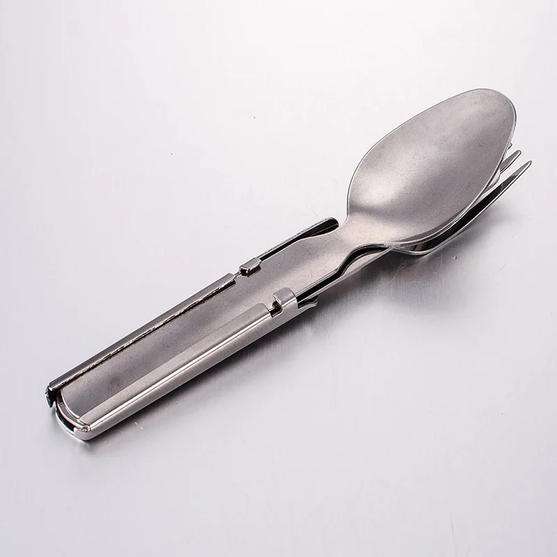 Трехполярная портативная посуда для путешествий, набор посуды из нержавеющей стали, Походный нож, вилка, ложка для кемпинга, посуда, оборудование - Цвет: Silver