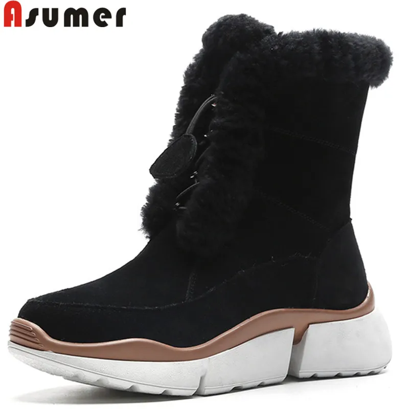 

ASUMER 2018 fashion ankle boots for women round toe cross tied winter keep warm snow boots plush comfortable suede leather boots
