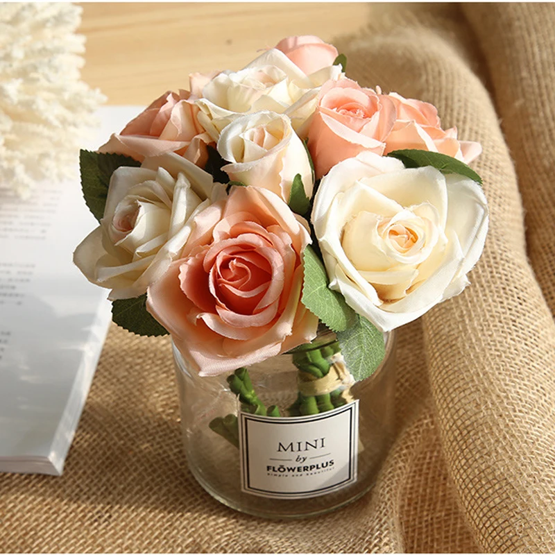 Искусственные цветы для украшения дома 9 голов Розы Шелковый букет цветов для украшения свадебной вечеринки искусственный цветок