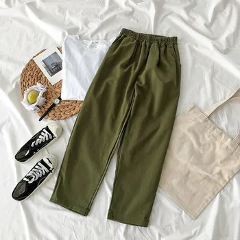 

2019 New Women High Waist Wide Leg Pants Women Streetwear Solid Elastic Waist Harem Pants Casual Loose Joggers Trousers