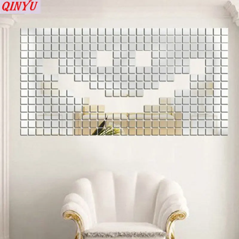 Fashion 100 Pieces Acrylic Silver 3d Square Mirror Wall Stickers