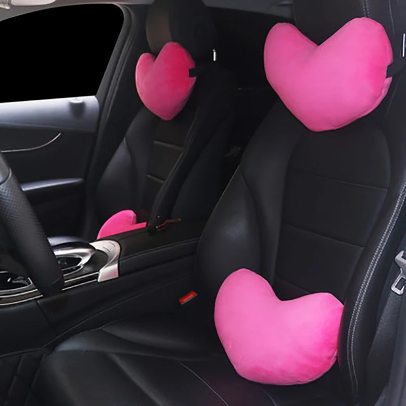 

Sweet Love Shape Car Headrest Pillow PP cotton Seat Neck Waist Rest Supports Protector Accessories For Women and Girls Pink Red